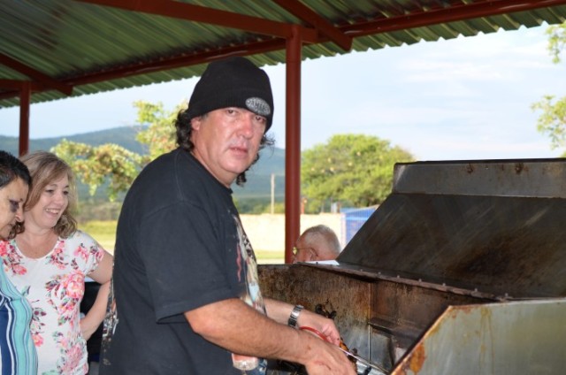Dick Beets, organizer and spit braaier, had two sheep on the spit!