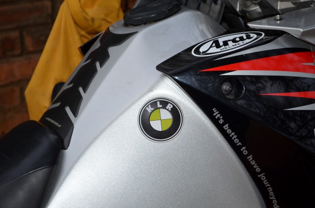 I just love this photograph!! It is on Francois' bike, in two different colours. If you are not a biker and do not know what it stands for, ask a biker. 